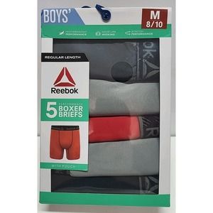 New Reebok Boys 8/10 MEDIUM Boxer Briefs with Pouch‎ 5-PACK Black Gray Red